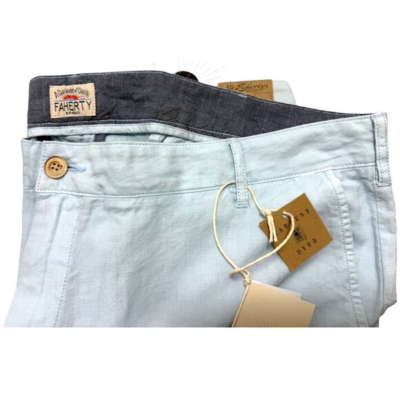 Faherty Mens Malibu Blue Linen Cotton 4 Pockets Chino Shorts Sz 40 New - Picture 6 of 8
